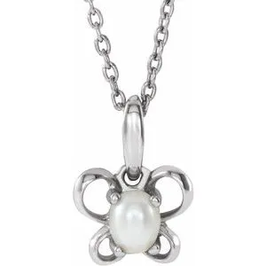 14K White 4x3 mm Oval June Youth Butterfly Birthstone 15" Necklace