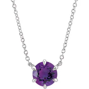 14K White Amethyst Solitaire 16" Necklace