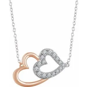 14K White & Rose 1/5 CTW Diamond Double Heart 16-18" Necklace