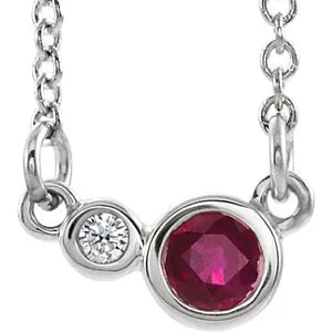 14K White Chatham® Created Ruby & .03 CTW Diamond 18" Necklace