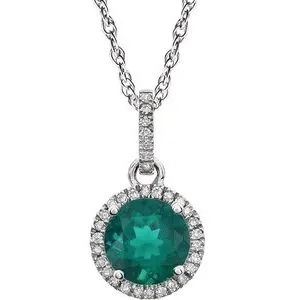 14K White Created Emerald & 1/10 CTW Diamond 18" Necklace