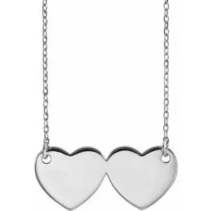 14K White Double Heart 17" Necklace