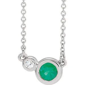 14K White Emerald & .02 CTW Diamond 18" Necklace