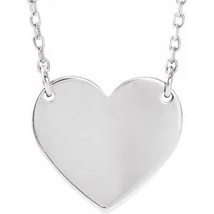 14K White Engravable 12x11 mm  Heart 16-18" Necklace