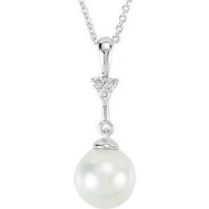 14K White Freshwater Cultured Pearl & .04 CTW Diamond 18" Necklace