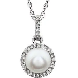 14K White  Freshwater Cultured  Pearl & 1/10 CTW Diamond 18" Necklace