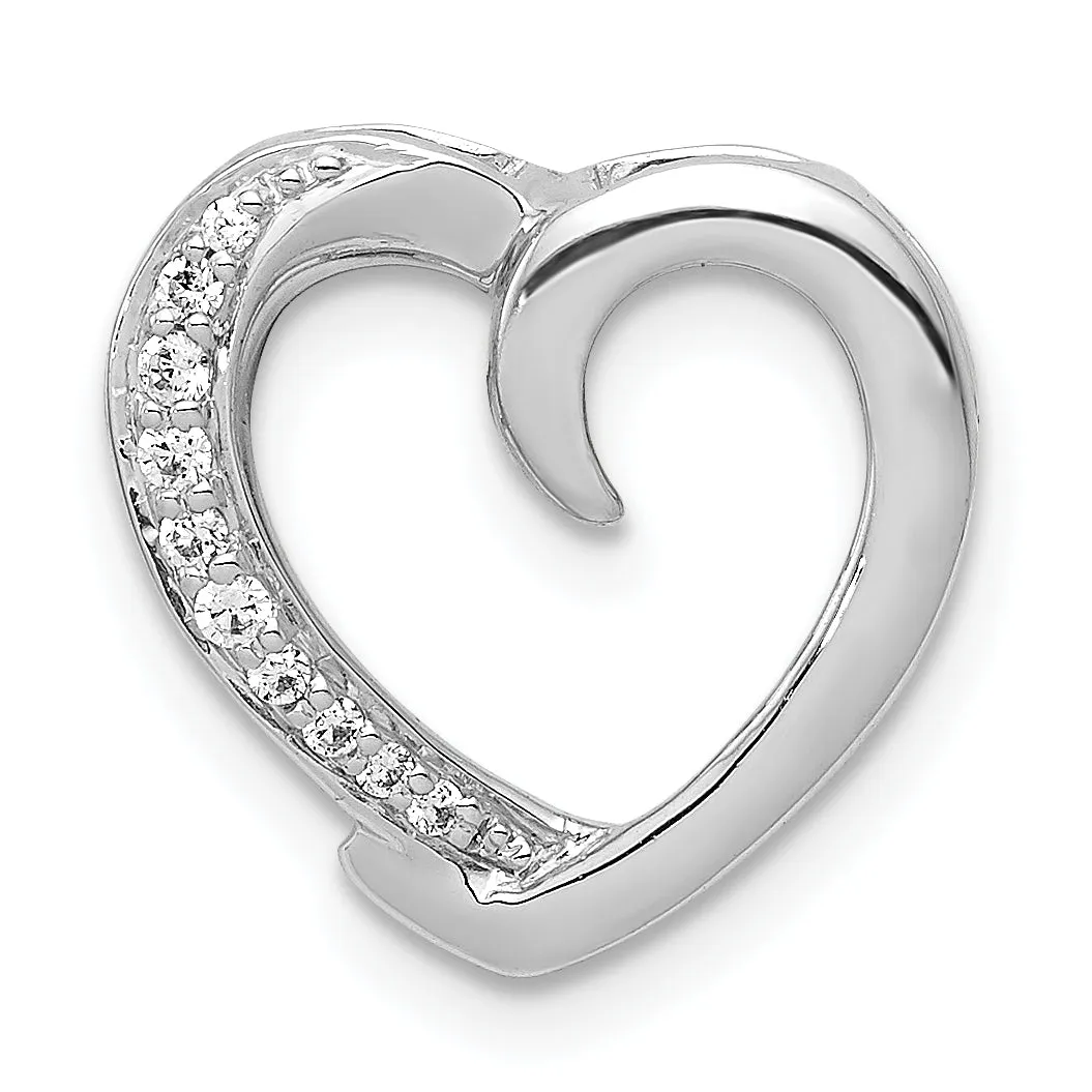14k White Gold 1/20ct. Fancy Diamond Heart Chain Slide Pendant