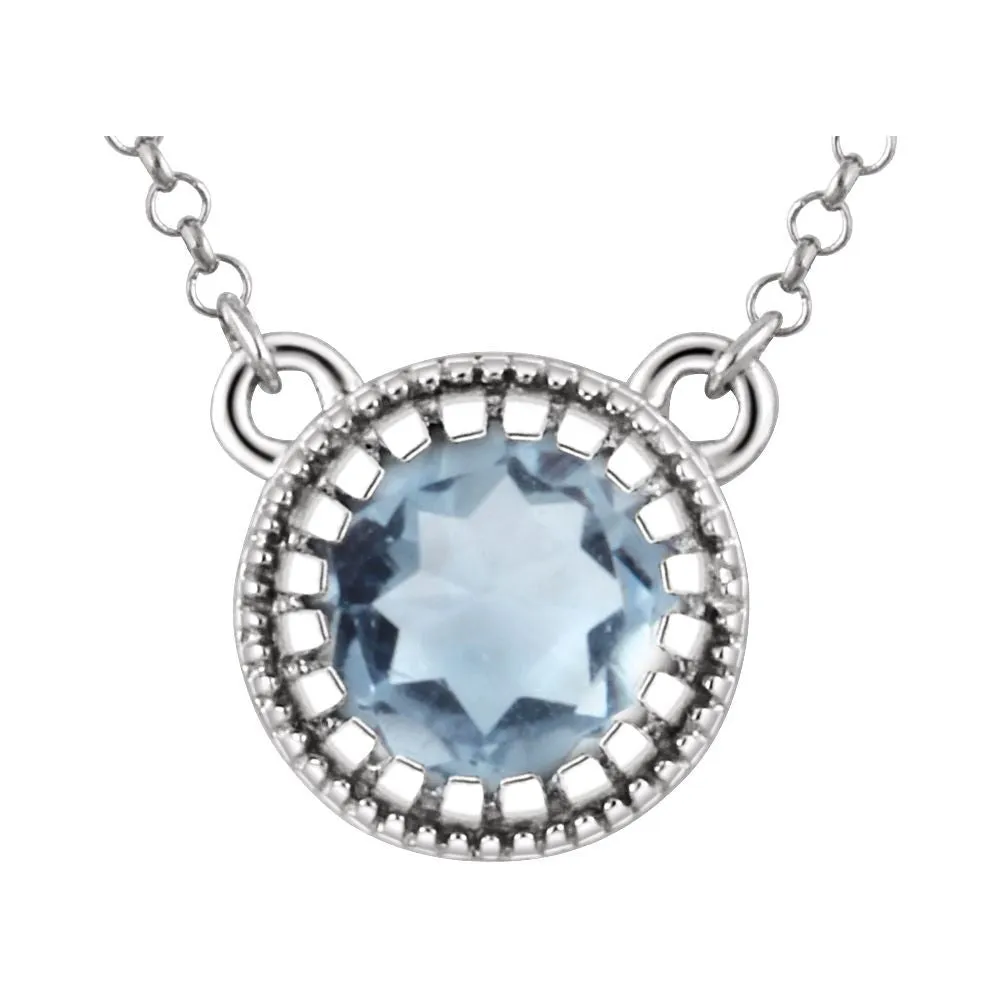 14k White Gold Aquamarine "March" 18" Birthstone Necklace
