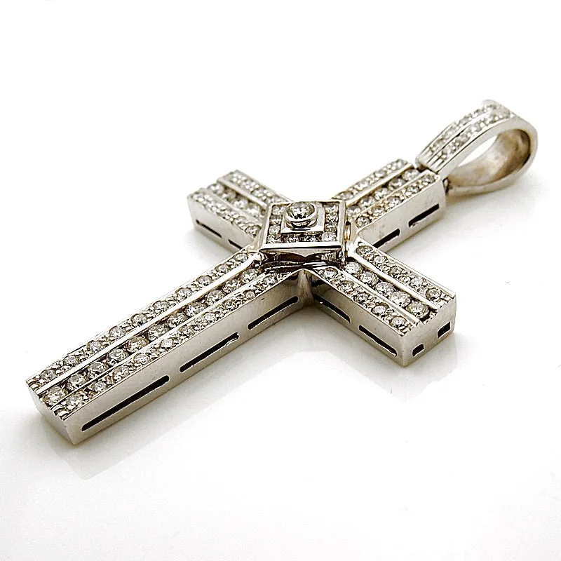 14k White Gold Diamond Cross Pendant 4.50 tcw