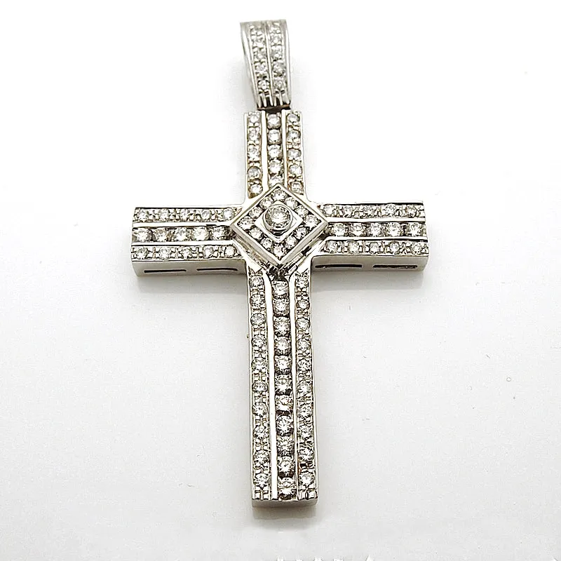 14k White Gold Diamond Cross Pendant 4.50 tcw