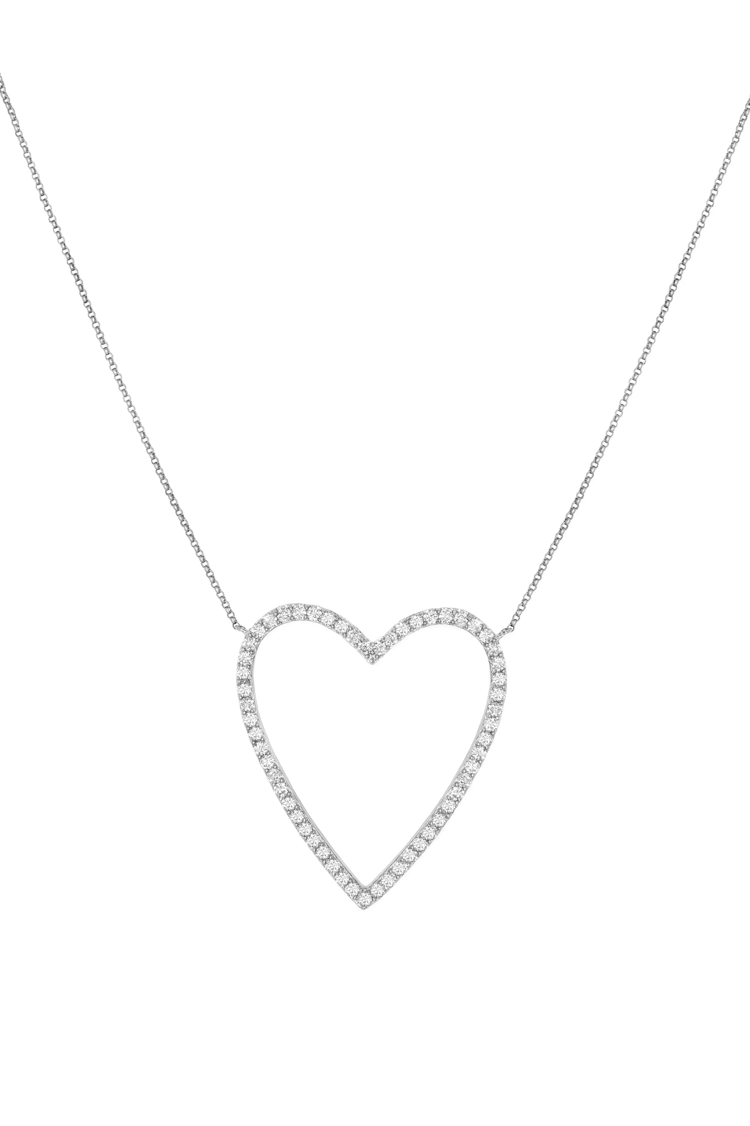 14k White Gold Diamond Large Open Heart Necklace