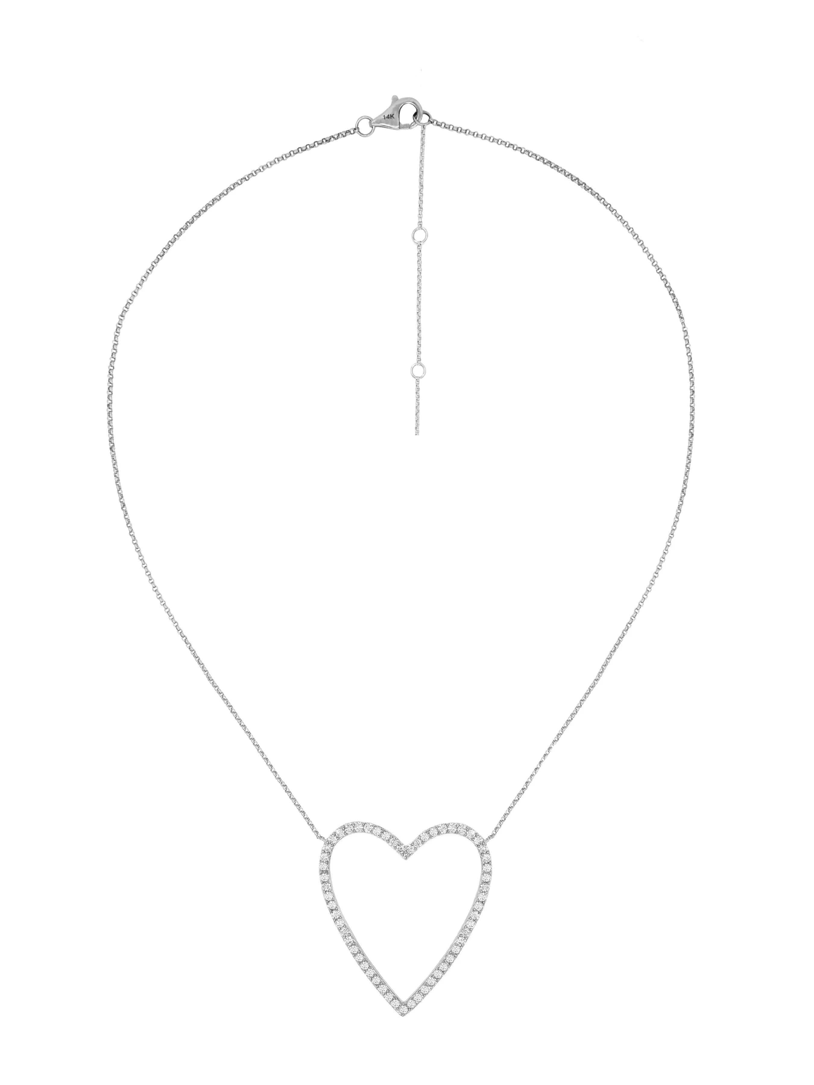 14k White Gold Diamond Large Open Heart Necklace