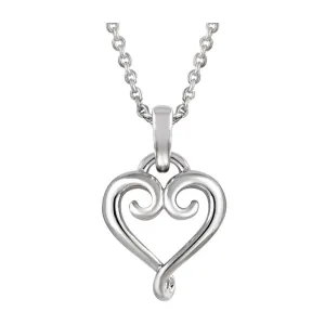 14k White Gold Fancy Heart 16-18" Necklace