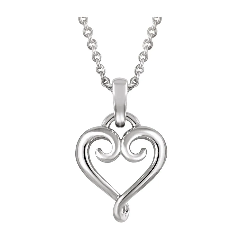 14k White Gold Fancy Heart 16-18" Necklace