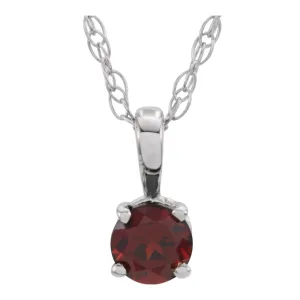 14k White Gold Imitation Garnet "January" Birthstone 14" Necklace