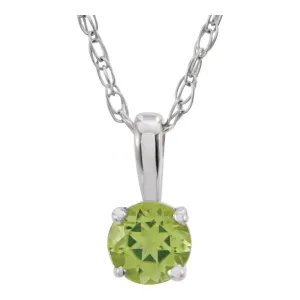 14k White Gold Imitation Peridot "August" Birthstone 14" Necklace