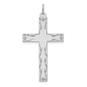 14k White Gold Laser Designed Cross Pendant
