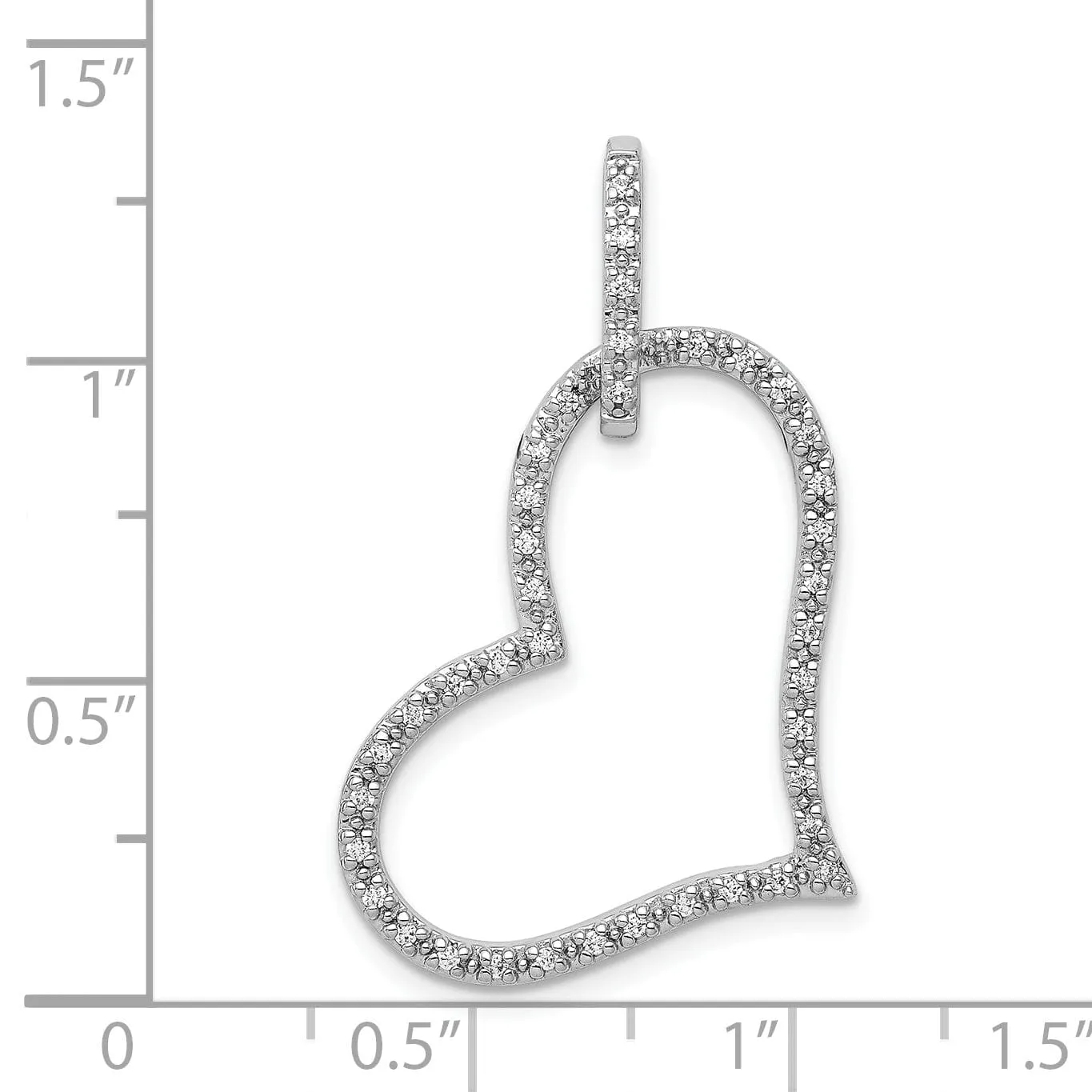 14k White Gold Open Back Polished Finish 0.16-CT Diamond Slanted Shape Heart Design with Fancy Bail Charm Pendant