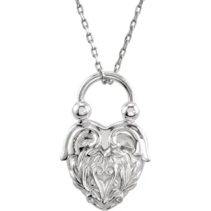 14k White Gold Vintage-Inspired Heart Pendant or Necklace
