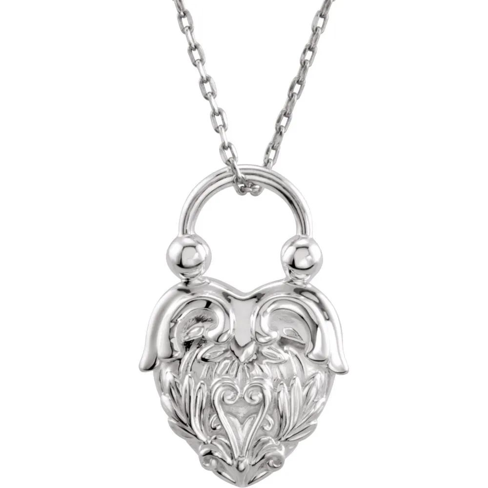 14k White Gold Vintage-Inspired Heart Pendant or Necklace