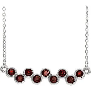 14K White Mozambique Garnet Bezel-Set Bar 16-18" Necklace
