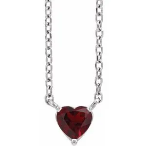 14K White Natural Mozambique Garnet Heart 16-18" Necklace