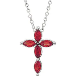 14K White Ruby Cross Necklace