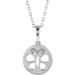14K White Youth Butterfly Disc 15" Necklace