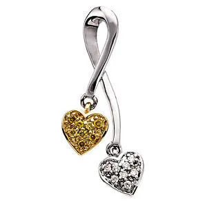 14k White/Yellow Gold Double Heart Pendant