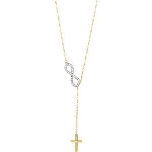 14K Yellow 1/5 CTW Diamond Infinity-Inspired Cross 16-18" Necklace