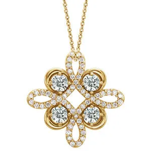 14K Yellow 1/6 CTW Diamond Clover 18" Necklace