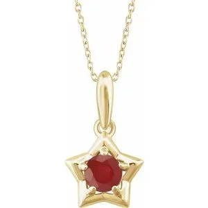 14K Yellow 3 mm Round July Youth Star Birthstone 15" Necklace