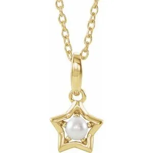 14K Yellow 3 mm Round June Youth Star Birthstone 15" Necklace