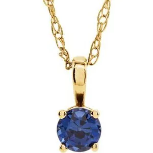 14K Yellow 3 mm Round September Chatham® Lab-Created Blue Sapphire Youth Birthstone 14"  Necklace
