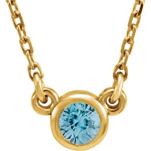 14K Yellow 4 mm Round Blue Zircon Bezel-Set Solitaire 16" Necklace