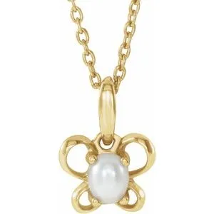 14K Yellow 4x3 mm Oval June Youth Butterfly Birthstone 15" Necklace