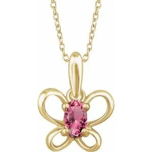 14K Yellow 4x3 mm Oval October Youth Butterfly Birthstone 15" Necklace