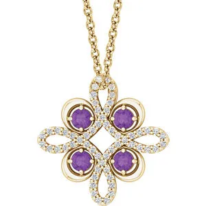 14K Yellow Amethyst & 1/6 CTW Diamond Clover 18" Necklace