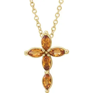 14K Yellow Citrine Cross Necklace