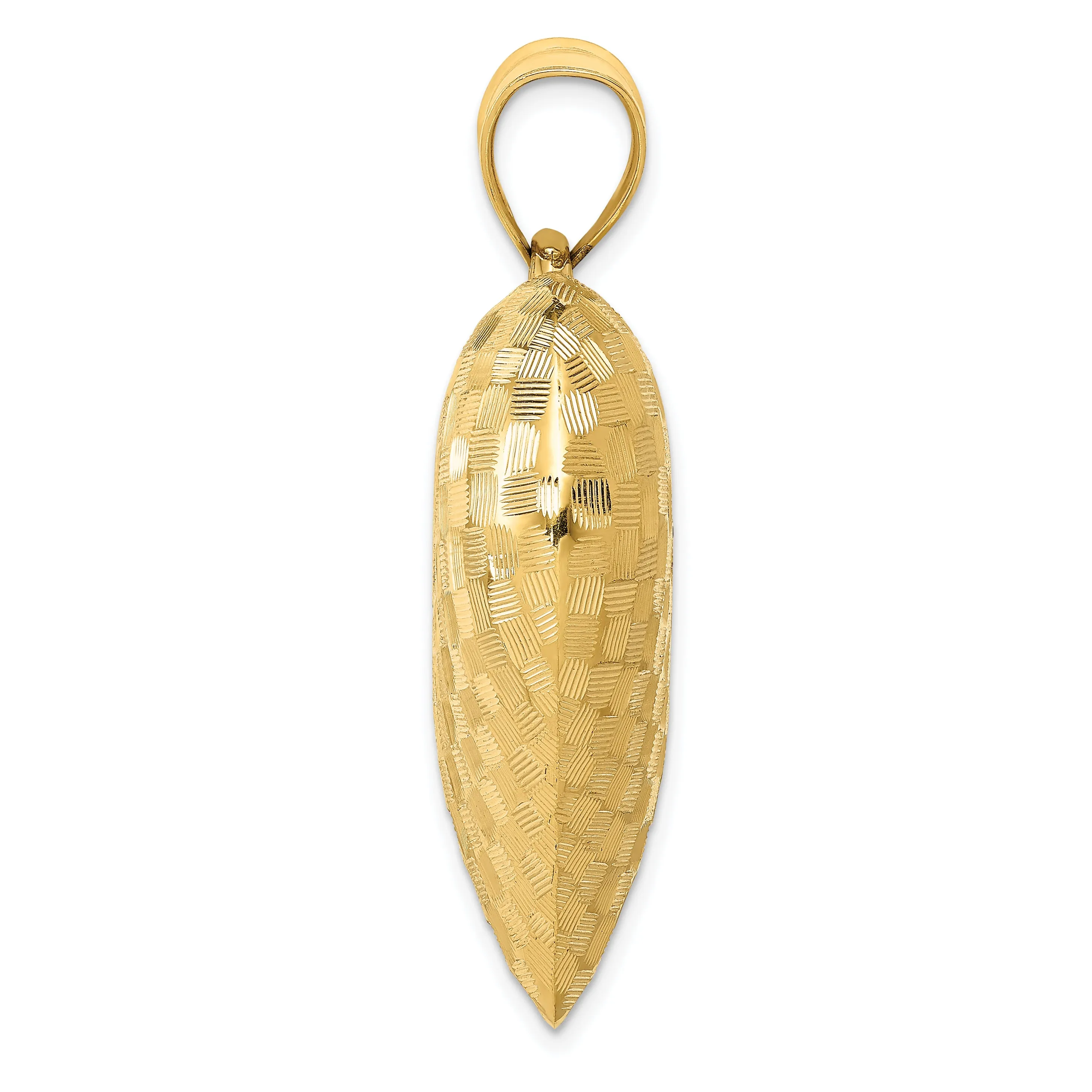 14k Yellow Gold Basket Weaved Design 3-D Puffed Heart Pendant