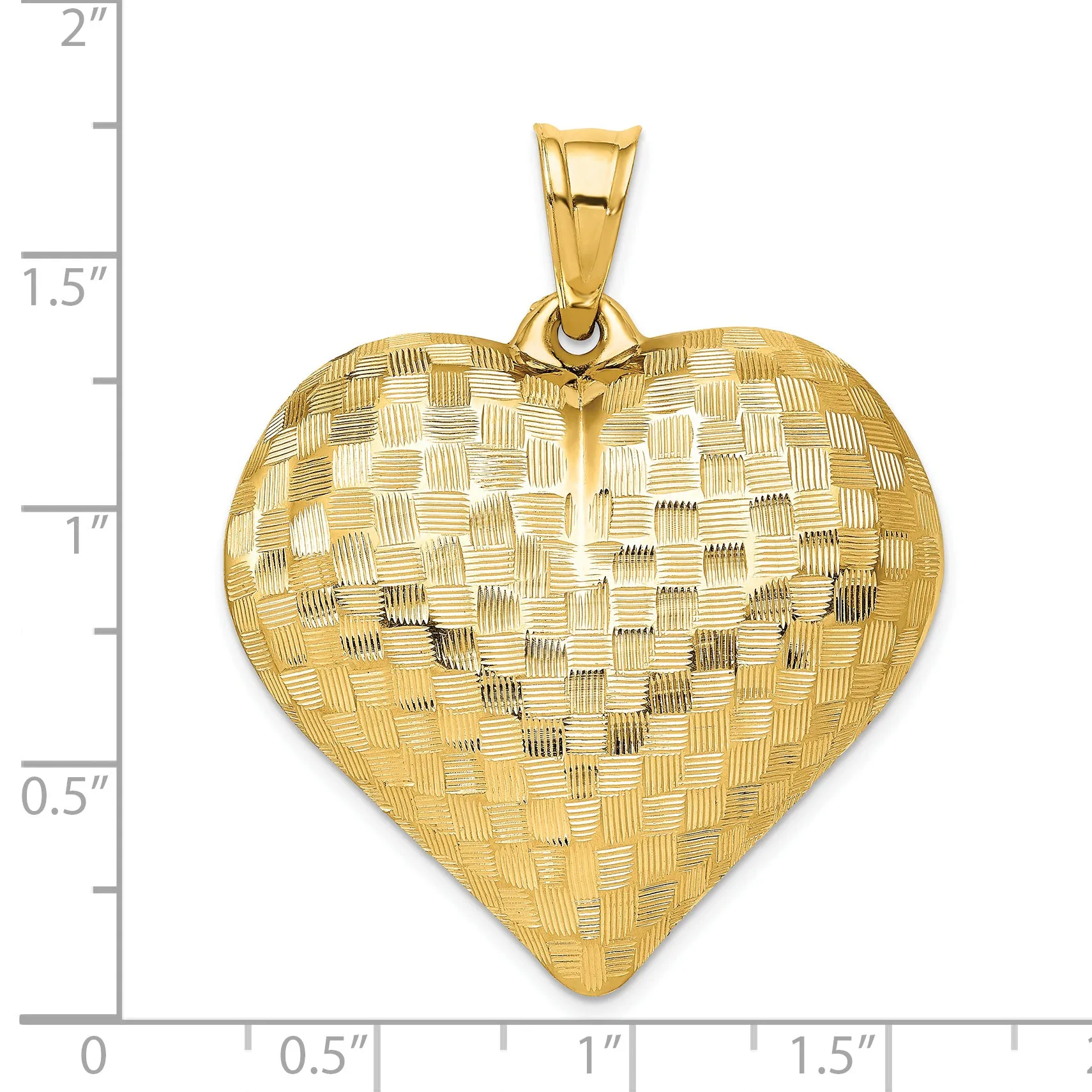 14k Yellow Gold Basket Weaved Design 3-D Puffed Heart Pendant