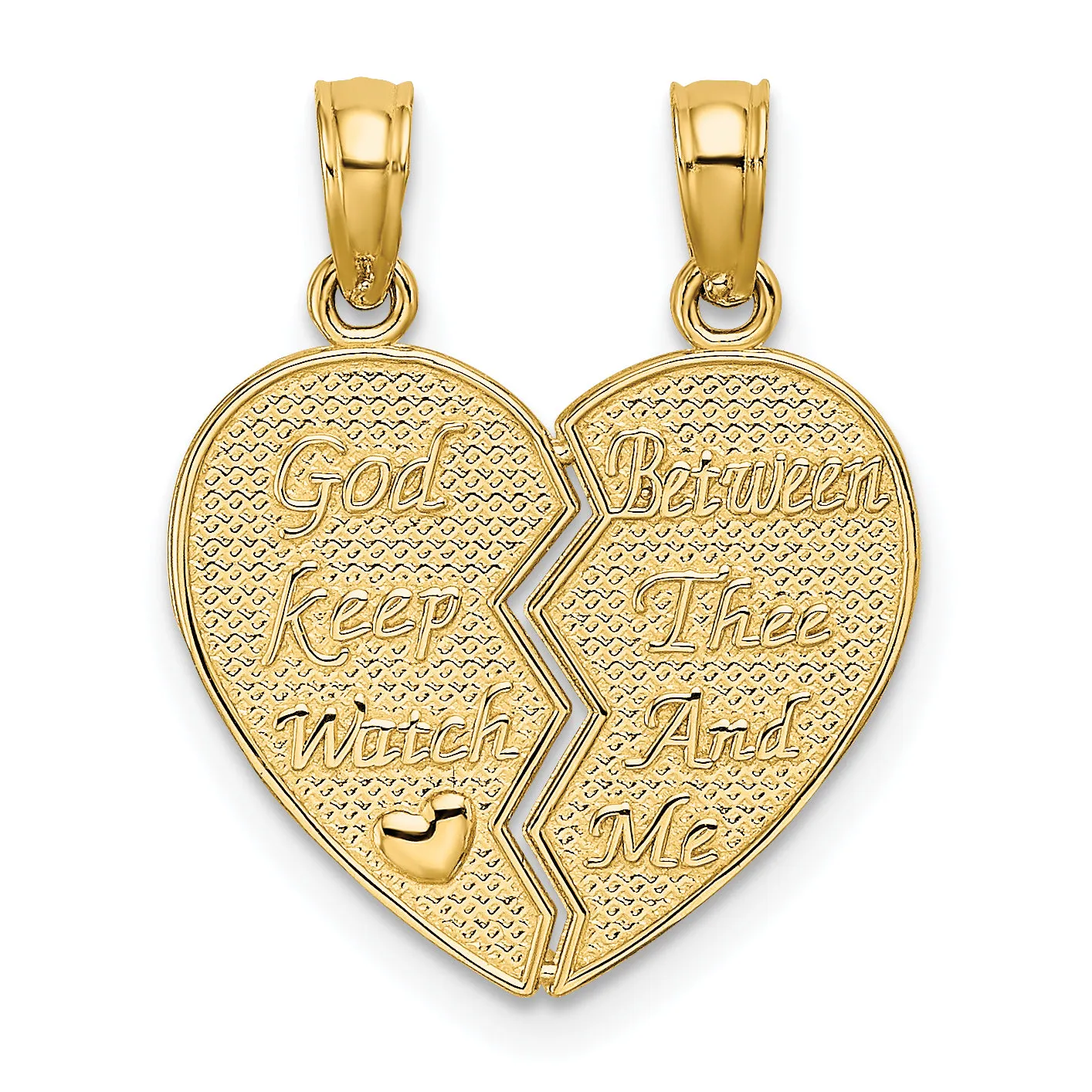14k Yellow Gold Break-Apart KEEP WATCH BETWEEN Heart Pendant