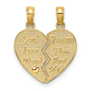14k Yellow Gold Break-Apart KEEP WATCH BETWEEN Heart Pendant