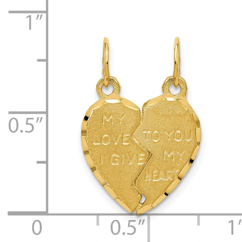 14k Yellow Gold Break Apart MY LOVE TO YOU I GIVE MY HEART Pendant