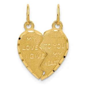 14k Yellow Gold Break Apart MY LOVE TO YOU I GIVE MY HEART Pendant