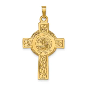 14k Yellow Gold Cross Saint Michael Medal