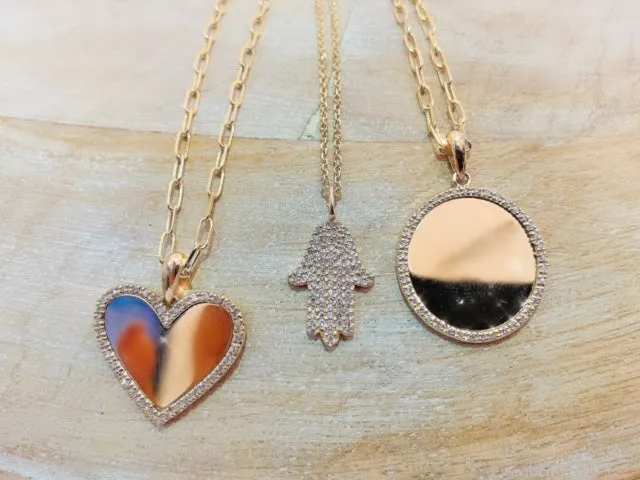 14K Yellow Gold Diamond Heart Disc Pendant