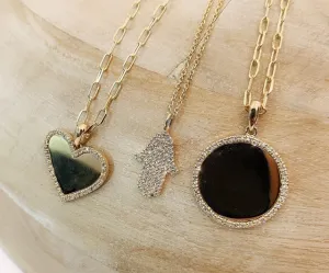 14K Yellow Gold Diamond Heart Disc Pendant