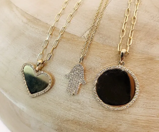 14K Yellow Gold Diamond Heart Disc Pendant