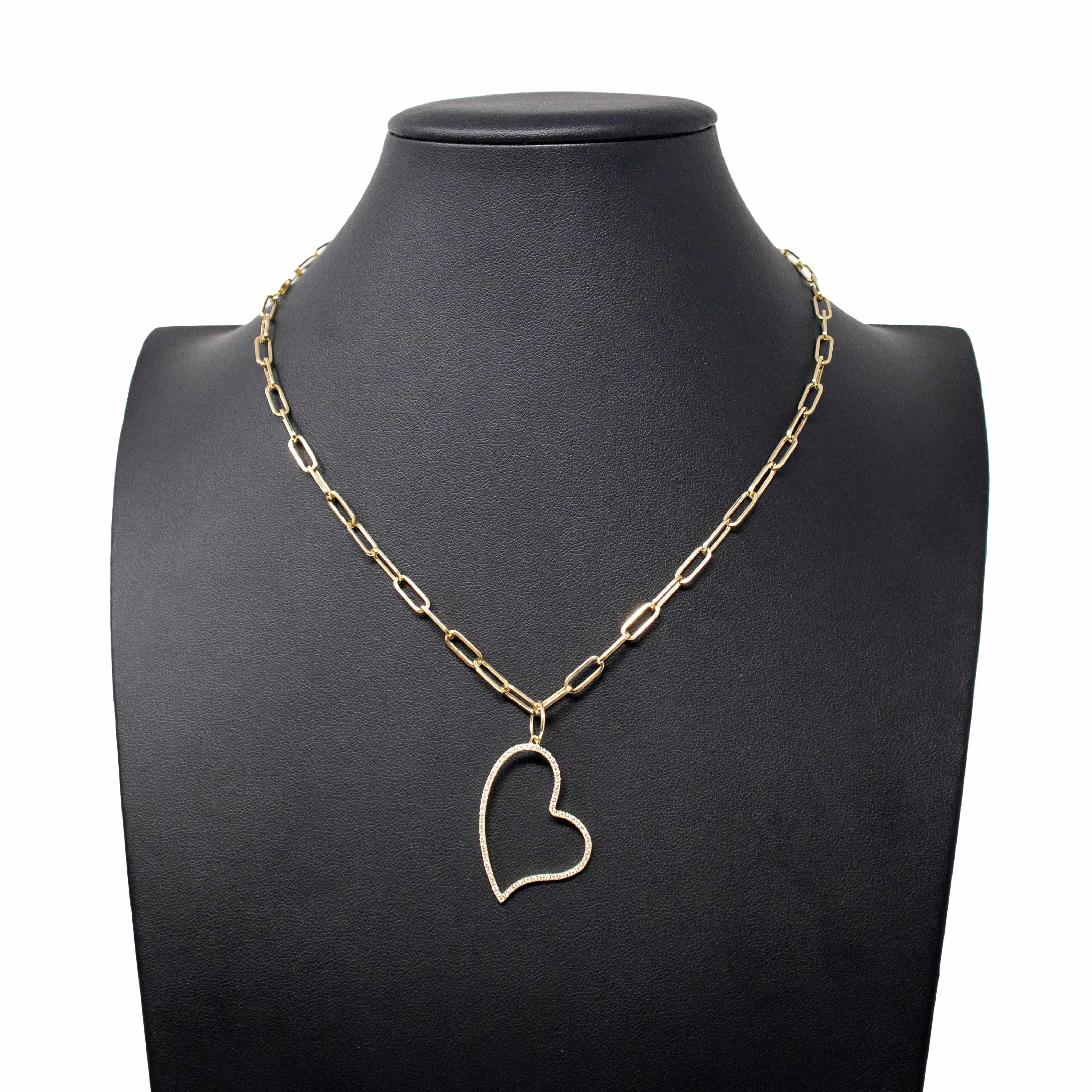 14K Yellow Gold Diamond Open Heart Pendant